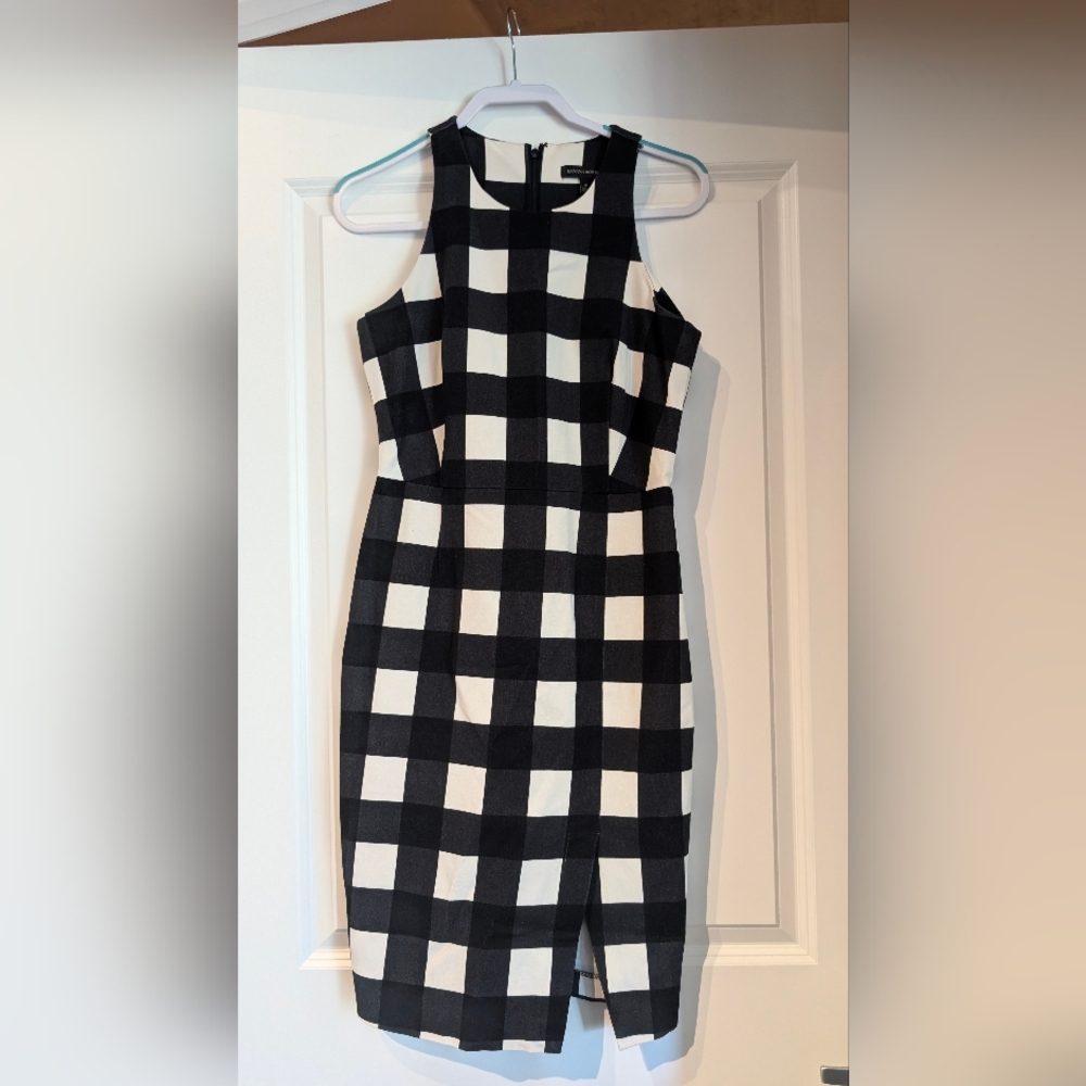 Banana Republic Black and White Plaid Midi Dress